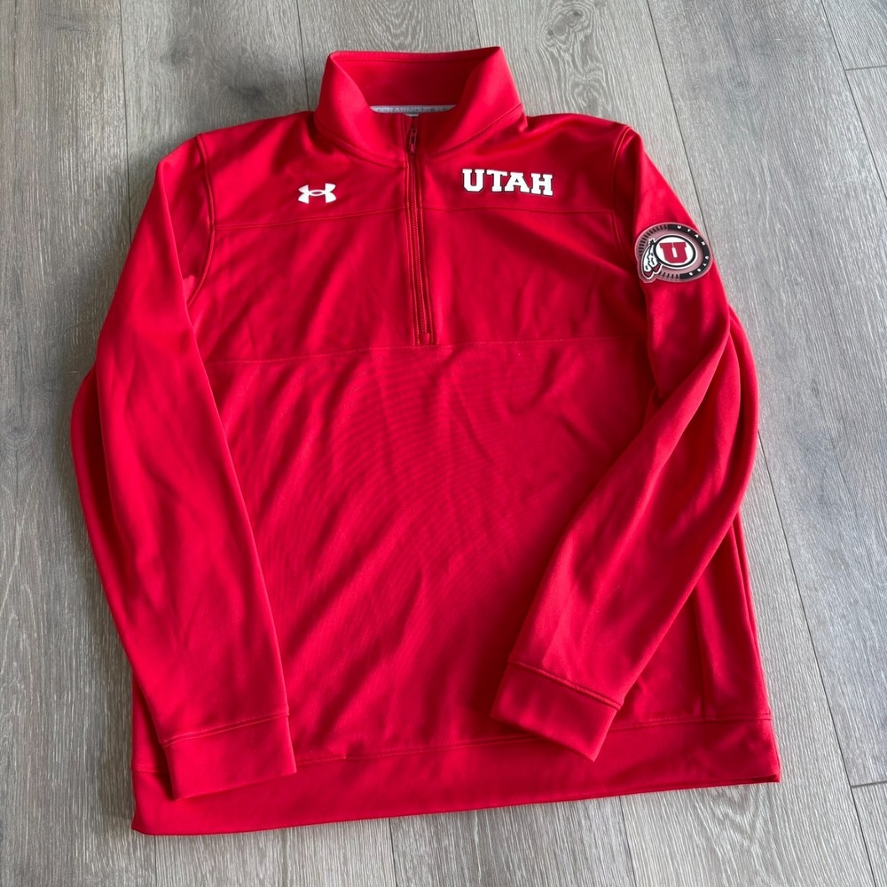 Under Armour Mens Red Utah Utes Performance‎ Quarter Zip Pullover Shirt Size M